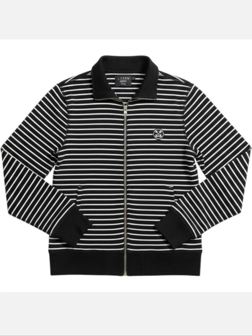 J.Crew Mens L Cotton Navy & White Striped Full-zip Jacket Nautical Preppy Pocket